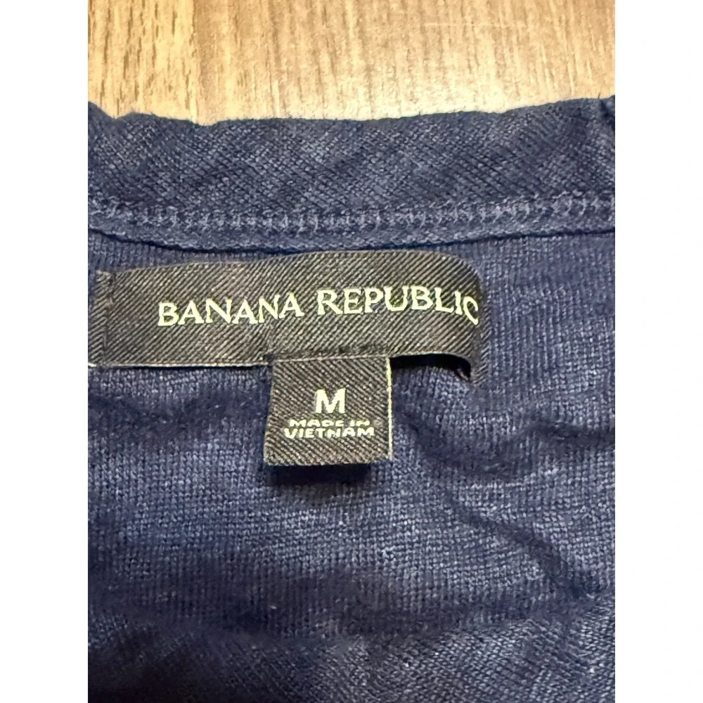 Banana Republic T-Shirt Mens Medium Blue Adult Striped Pocket 100% Linen